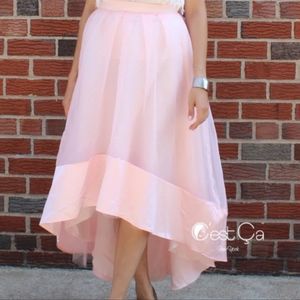 C'EST ÇA NEW YORK Donna Blush Pink High-Low Satin Organza & Tulle Skirt